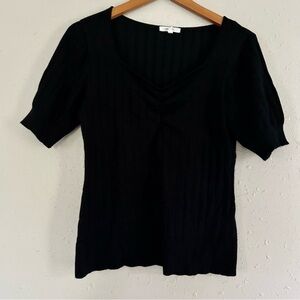 🦋Maurices Black Ribbed Sweater Sweetheart Neckline Puff Mid Sleeve Blouse Medium
